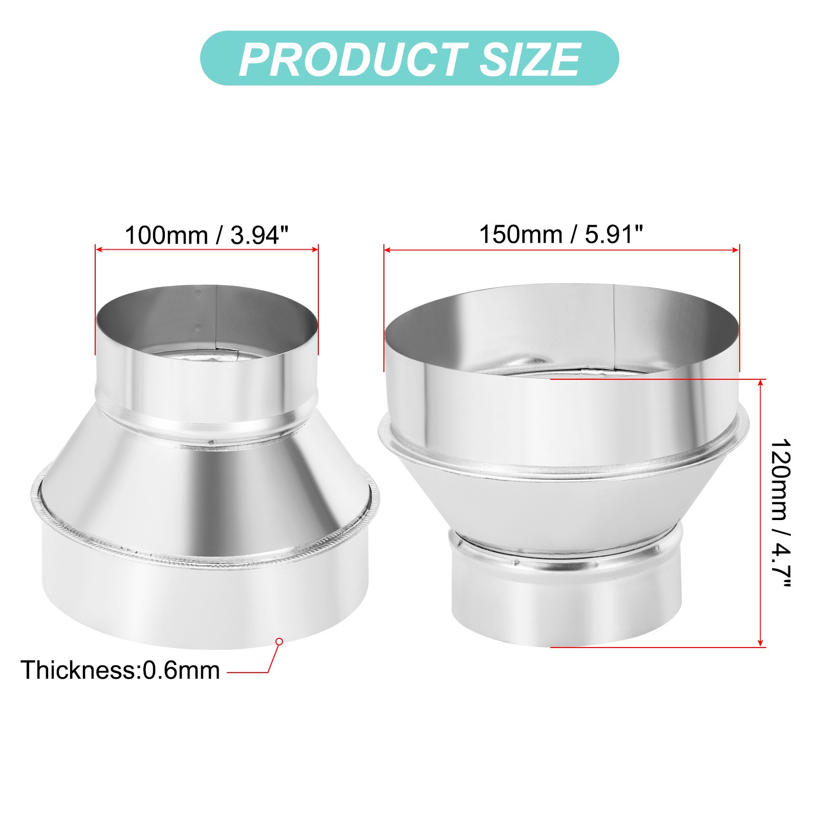 Duct Reducer Connector Adapter Air Ducting Pipe Vent Hose 6 Inch to 4 Inch