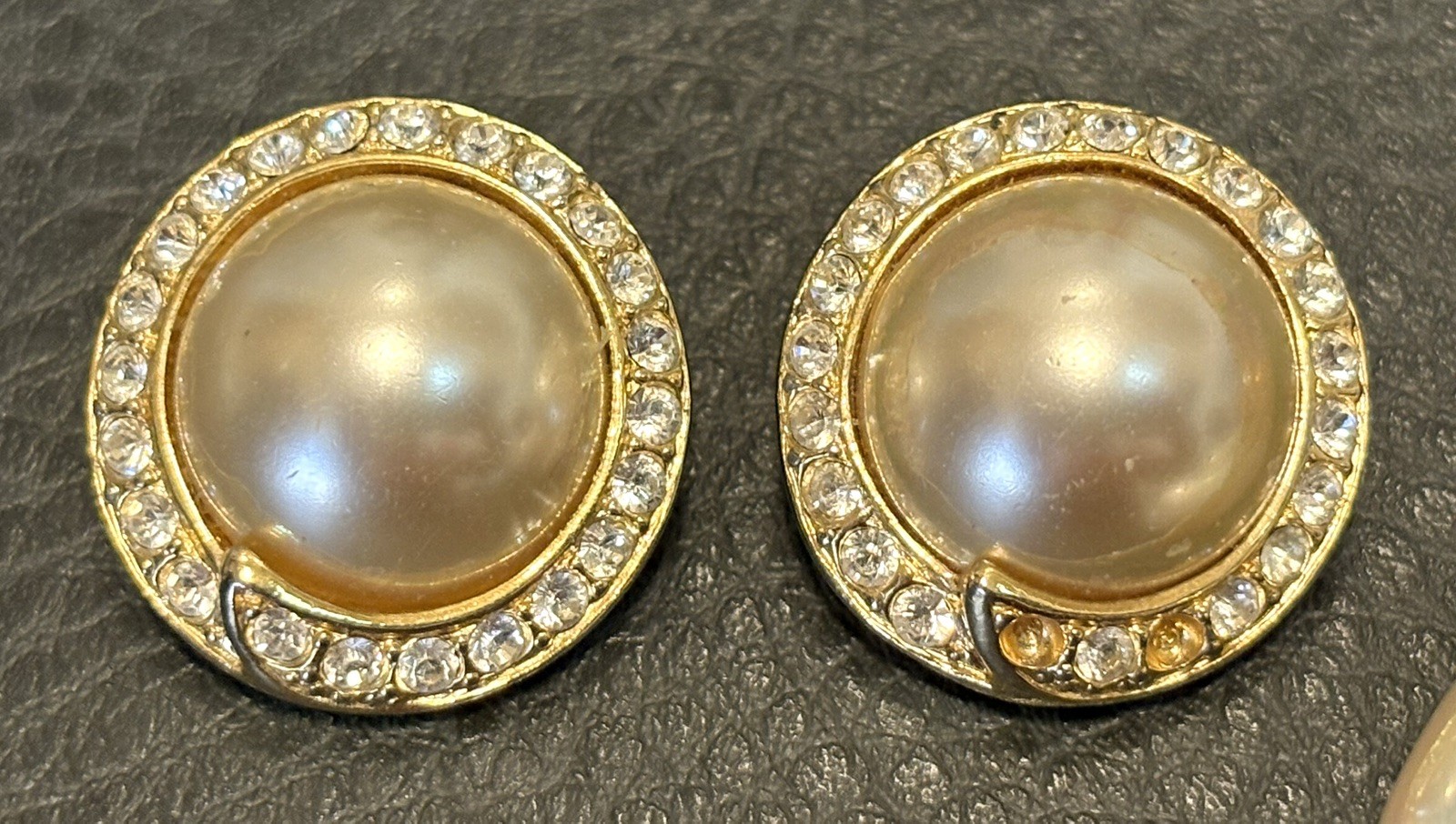 VINTAGE ESTATE ROMAN Gold Tone RHINESTONE FAUX PEARL EARRINGS CLIP Pierced Lot