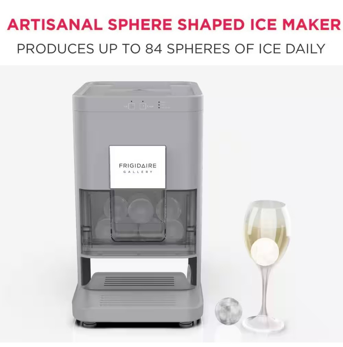 Frigidaire Gallery Artisanal Clear Sphere Ice Maker Touch Control Grey NEW 12 In