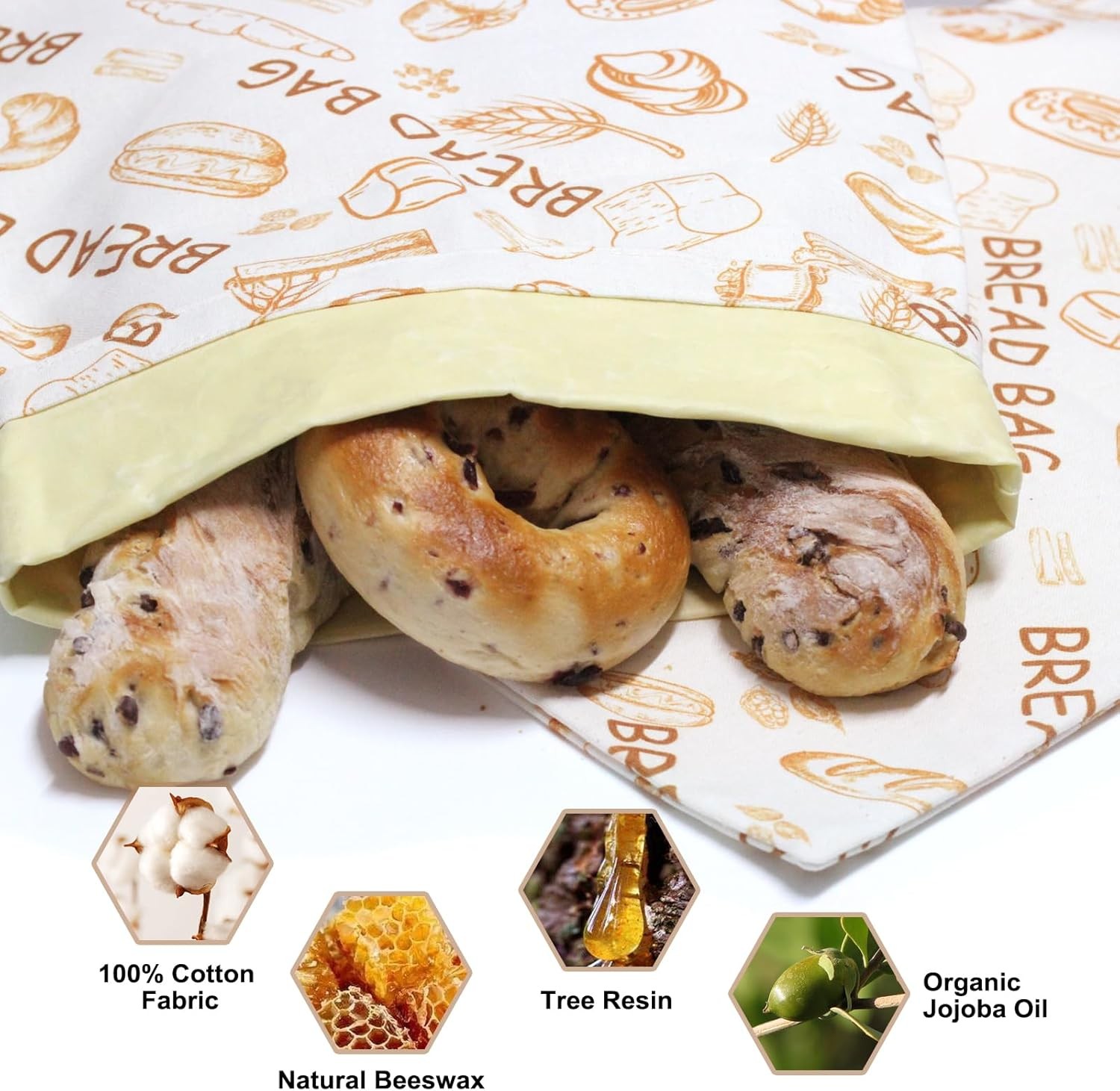 Removable Bread Bags for Homemade Bread, 2 Pack XL Beeswax Bread Bags for Sourdo