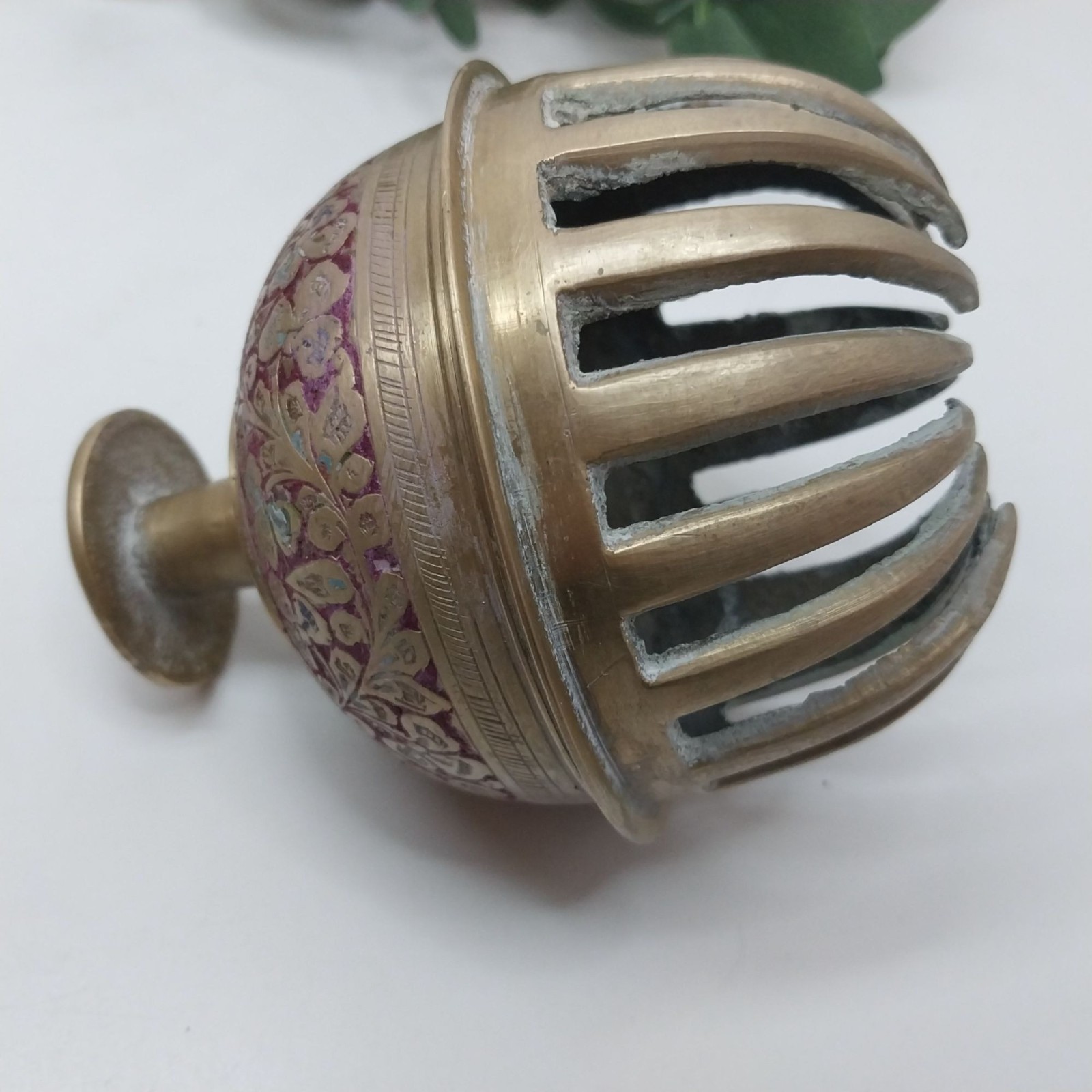 Vintage Brass Etched Elephant Claw Bell with Clapper Indian