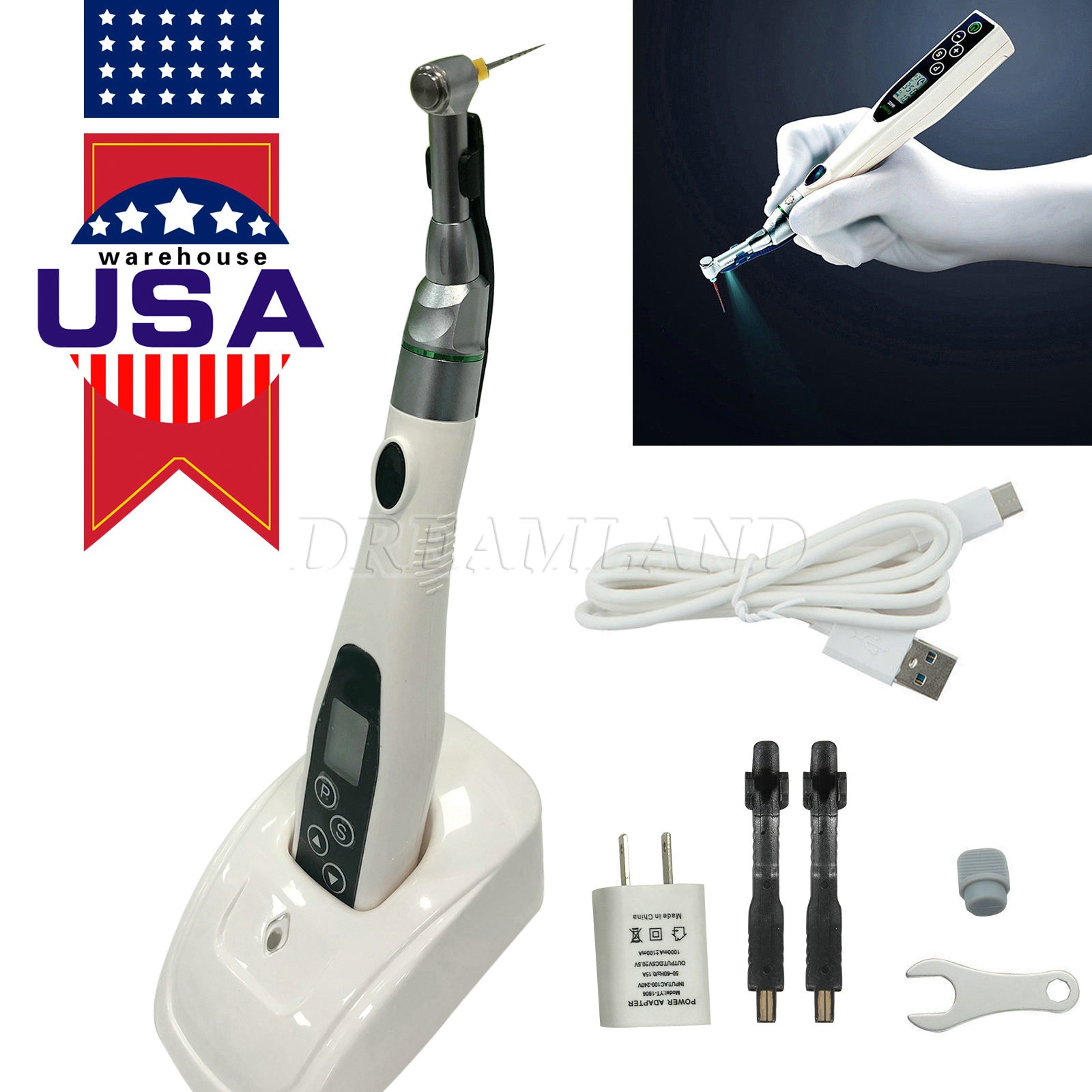 Dental Cordless LED Endo Motor 16:1 Contra Angle/Apex Locator Root Canal Finder