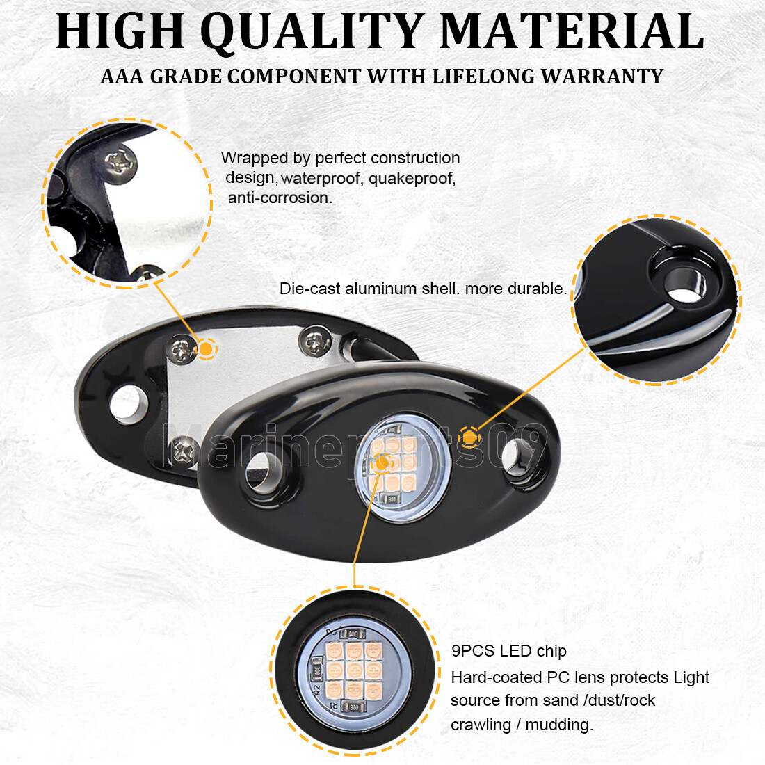 LED Rock Lights for ATV Offroad Truck Boat Underglow Underbody Fender Light Seal