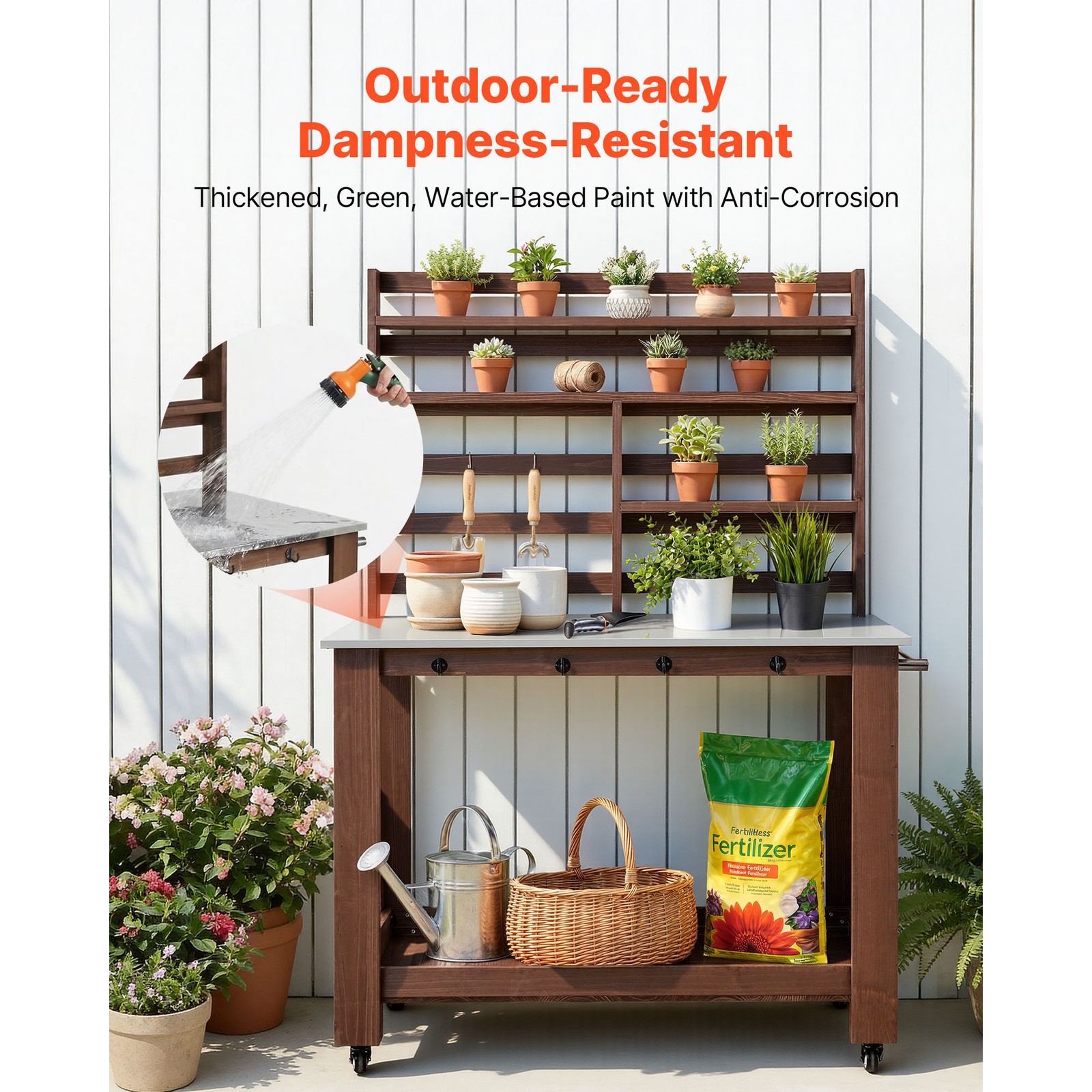 Uimoso Outdoor Gardening Workstation with Stainless Steel Tabletop
