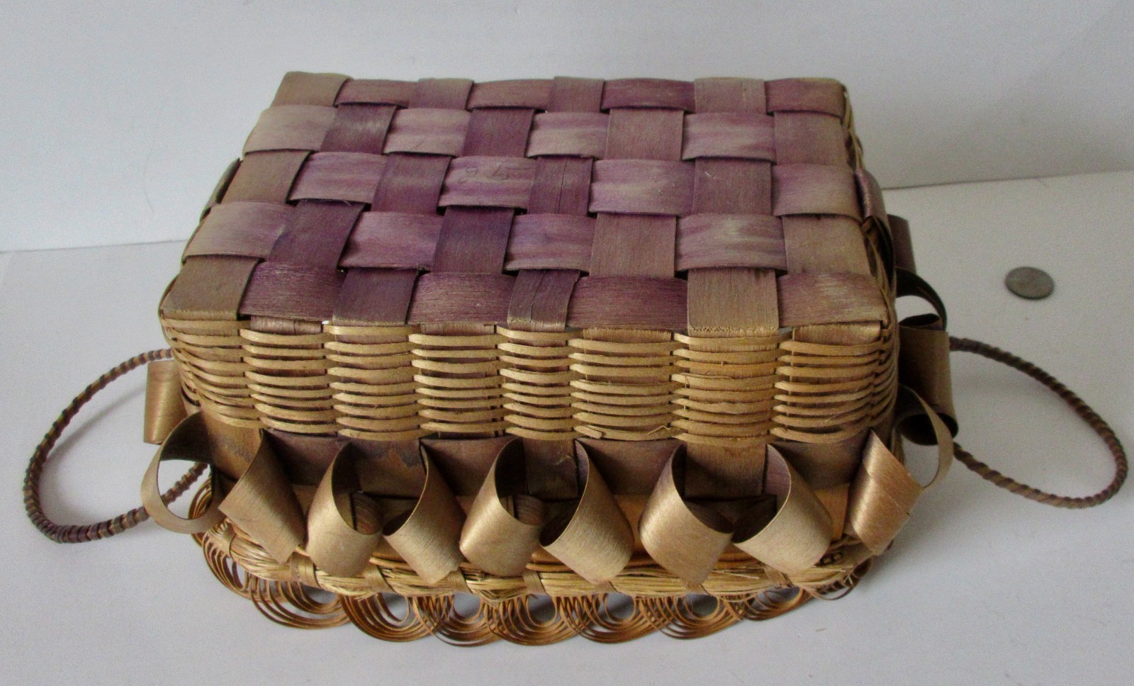 Vintage Iroquois basket w/Sky Dome at top, lrg hoop handles & curls C/1910-1940