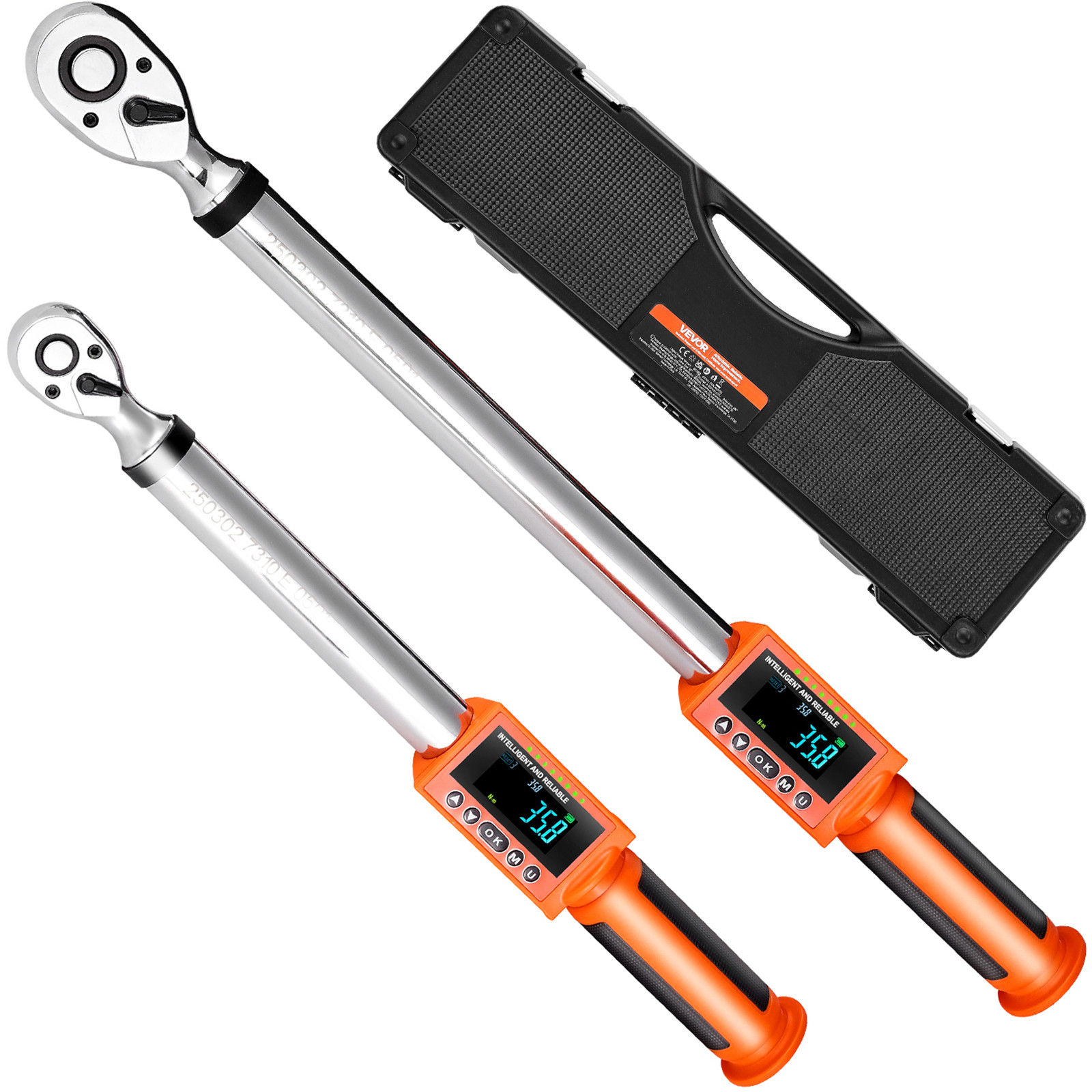 Digital Torque Wrench Set 2 Pieces 1/2 3/8 Inch Drive 72-Tooth Electronic LED