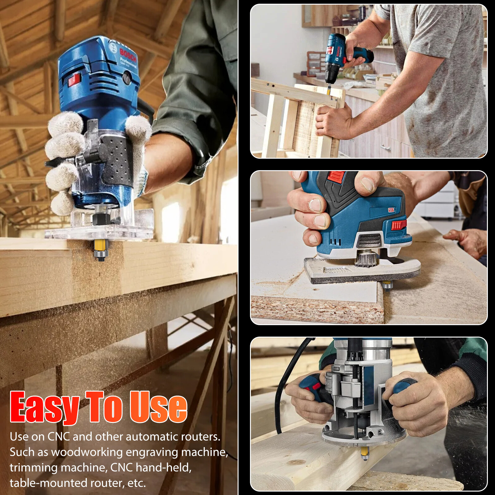 1-1/2" 1/4" Shank Flush Trim Top Bottom Bearing Router Bit Woodworking Tool