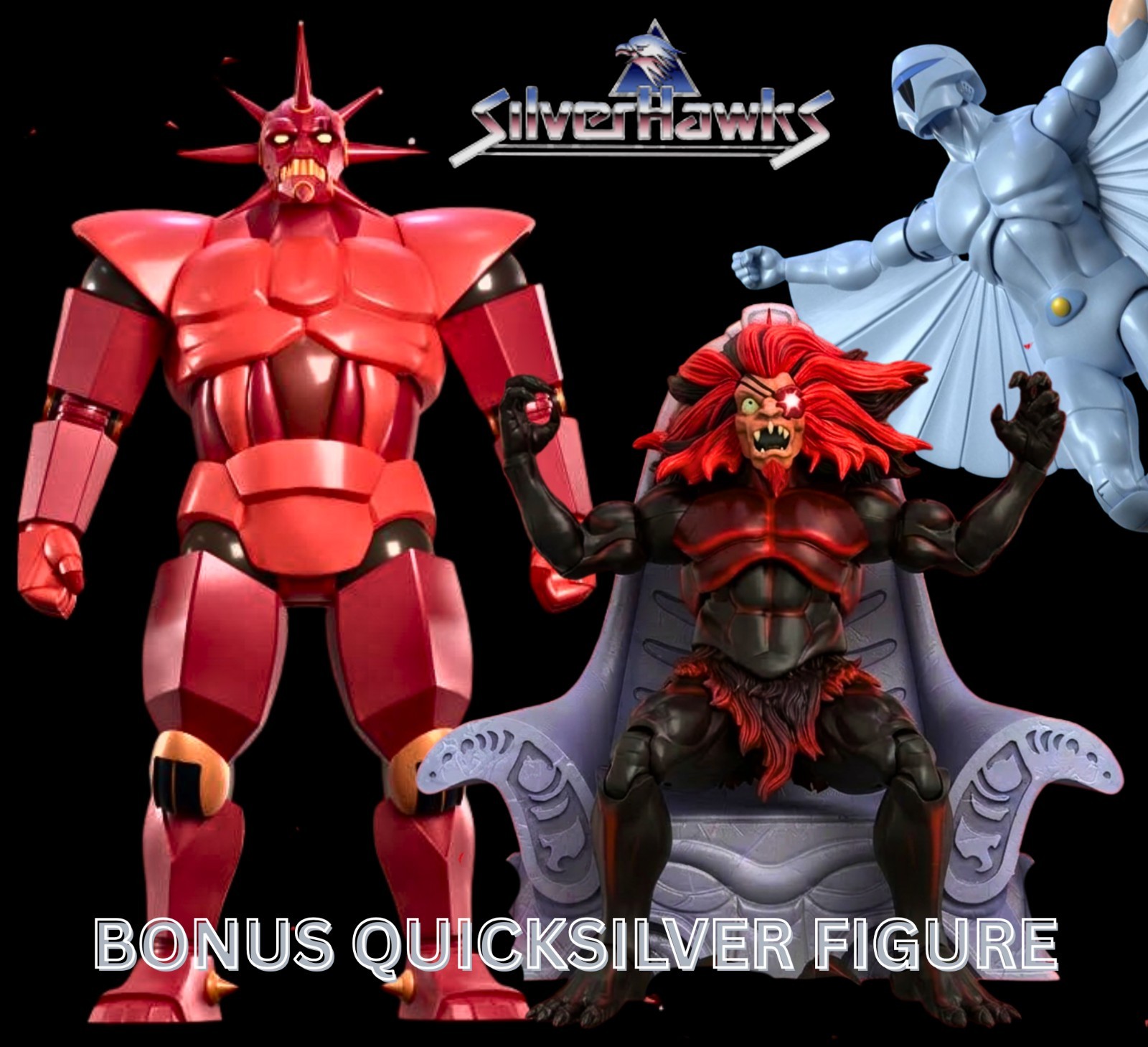 🇺🇸 Super7 ULTIMATES! SilverHawks 2X Mon*Star Set + Throne BONUS Quicksilver!