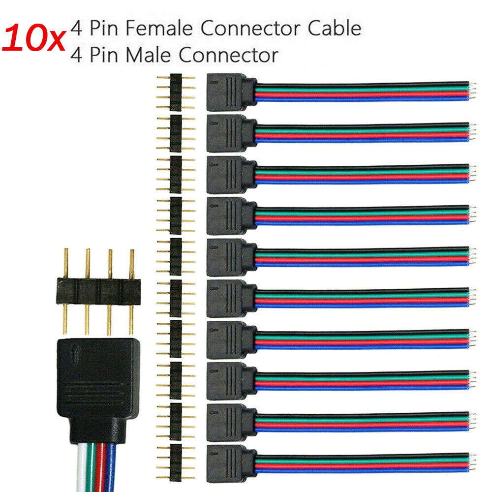 20/40PCS 4PIN Male/Female Connector Wire Cable For 5050 3528 RGB LED Strip Light