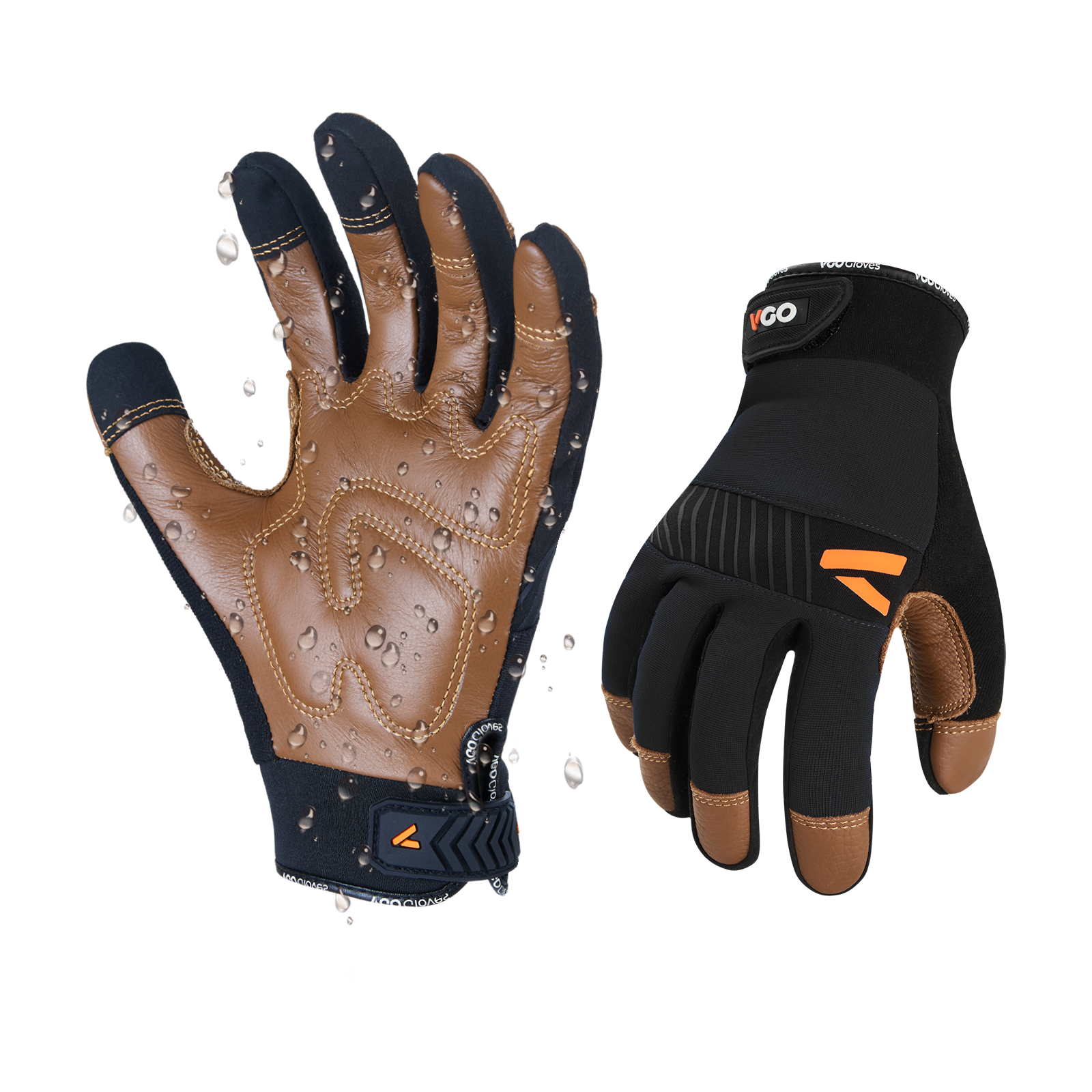 Vgo1Pair Safety Leather Mechanics Gloves,Anti-Vibration,Water Resistant(CA9765WP