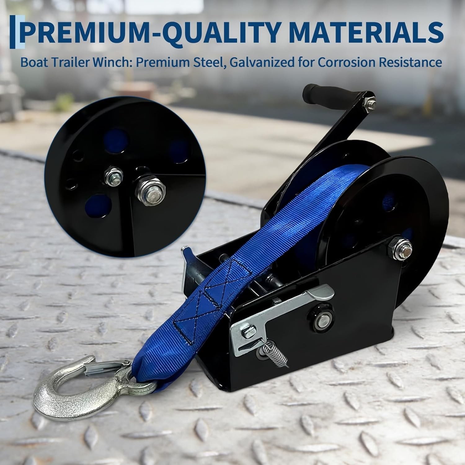 3500lbs Heavy Duty Boat Trailer Winch w/33FT Strap Dual-Speed 4:1/8:1 Gear Ratio