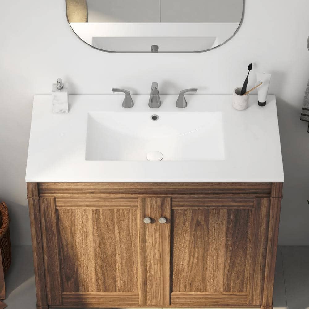Eridanus Tucson 36"x18" Vitreous China Vanity Top White Single Sink 3-Hole 8"