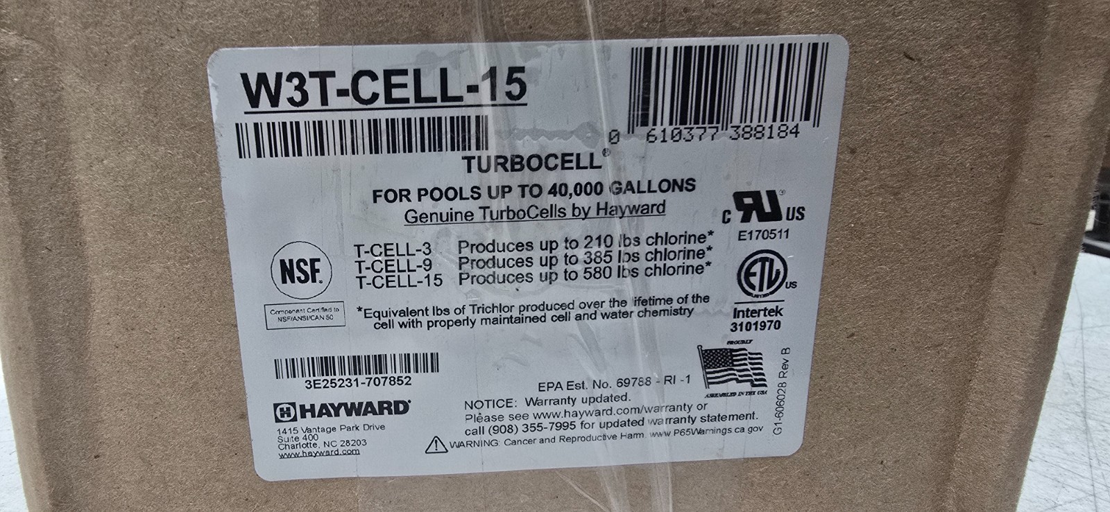 Hayward W3T-Cell-15 TurboCell Salt Chlorination Cell In-Ground Swimming Pool 40k