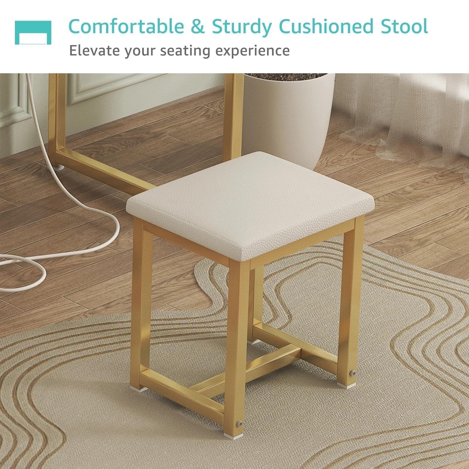 47" Peinadoras Para Cuartos Con Espejo Luces y Silla Tocador De Maquillaje Mujer