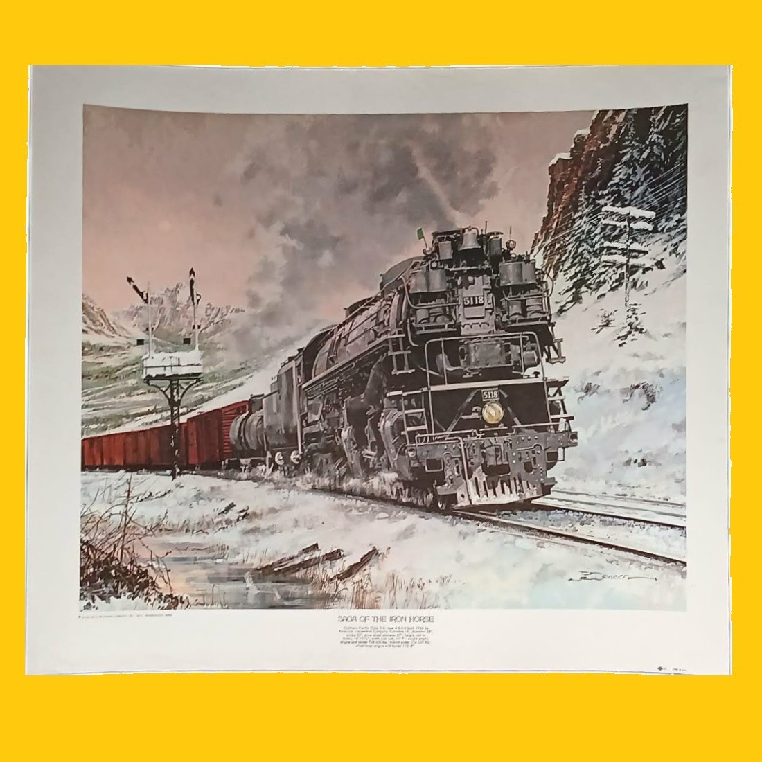 Laminated Saga of the Iron Horse Print JB Deneen 19x23 Railroad Steam Engine