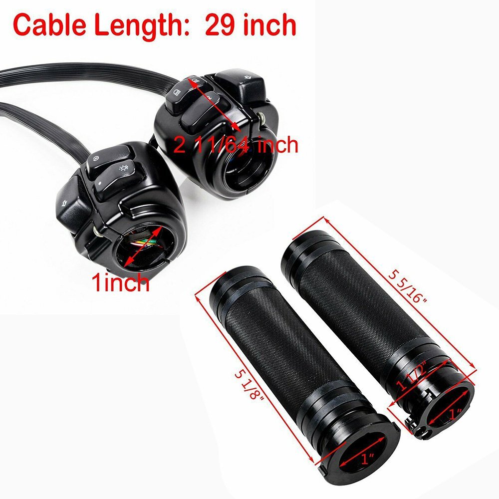 Motorcycle 1" Handlebar Control Switch Button Switches w/ Hand Grips for Harley