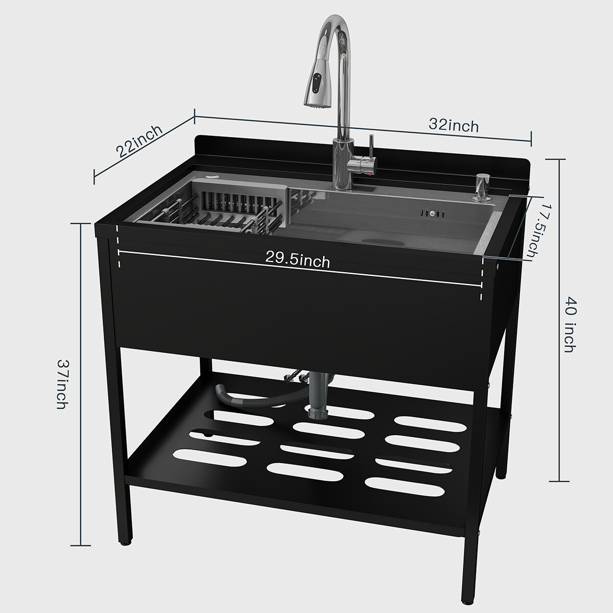 Stainless Steel Kitchen Sink Single Bowl w/ Faucet Shelf Bathroom Utility Sinks