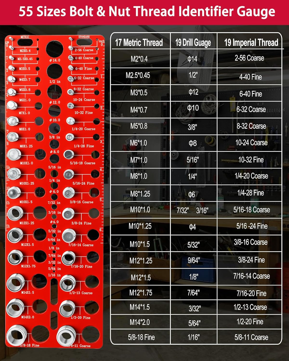 Thread Checker, 55 Nut and Bolt Thread Checker, Screw Size and Thread Identifier