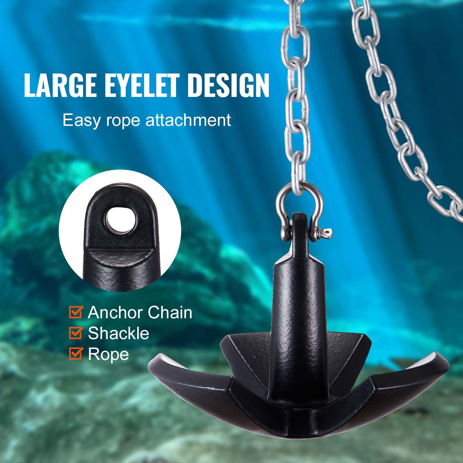 River Anchor 30LB Boat Anchor Cast Iron Black Vinyl-Coated Mushroom Anchor