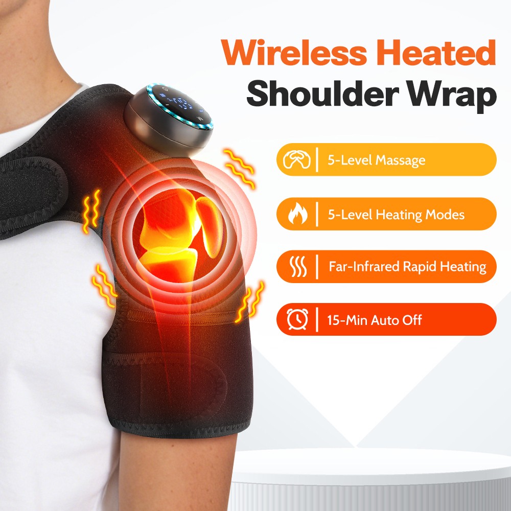 Electric Knee Massager Shoulder Brace with 5 Vibration Modes, 5 Heating Levels