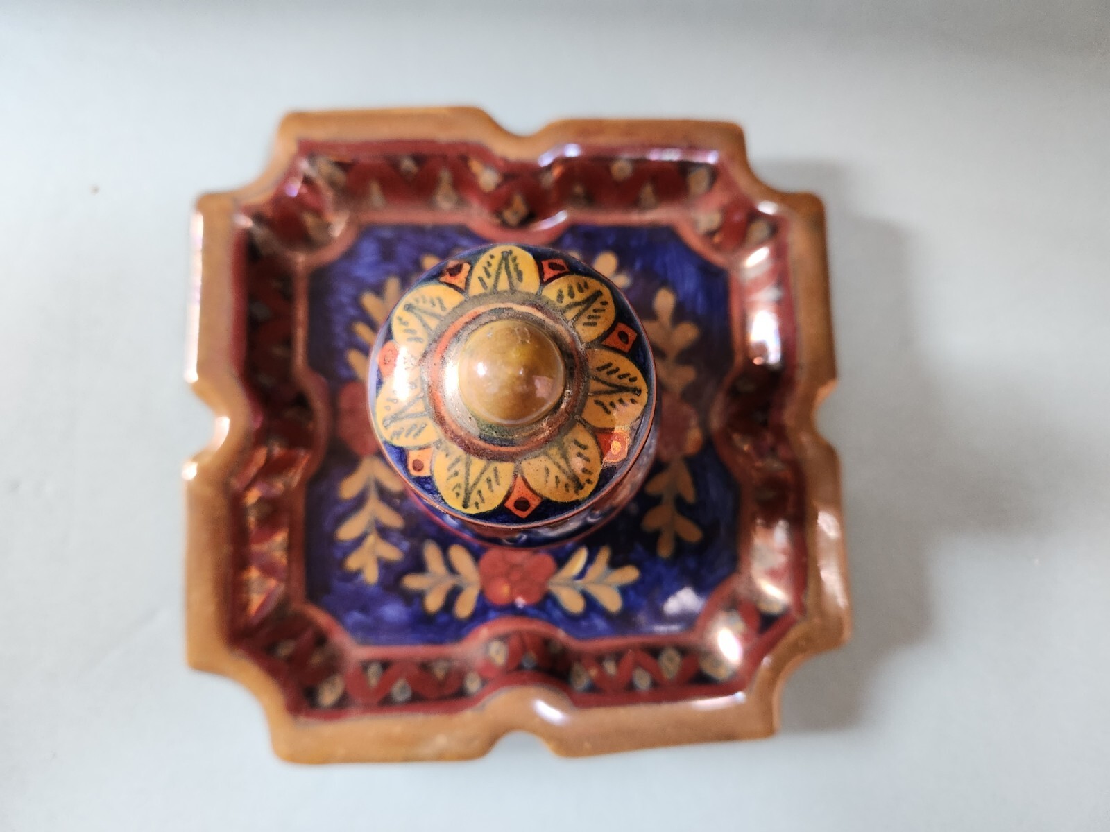 Majolica INKWELL, Societa Ceramica Umbra, Attached Tray & Lid Gubbio Italy