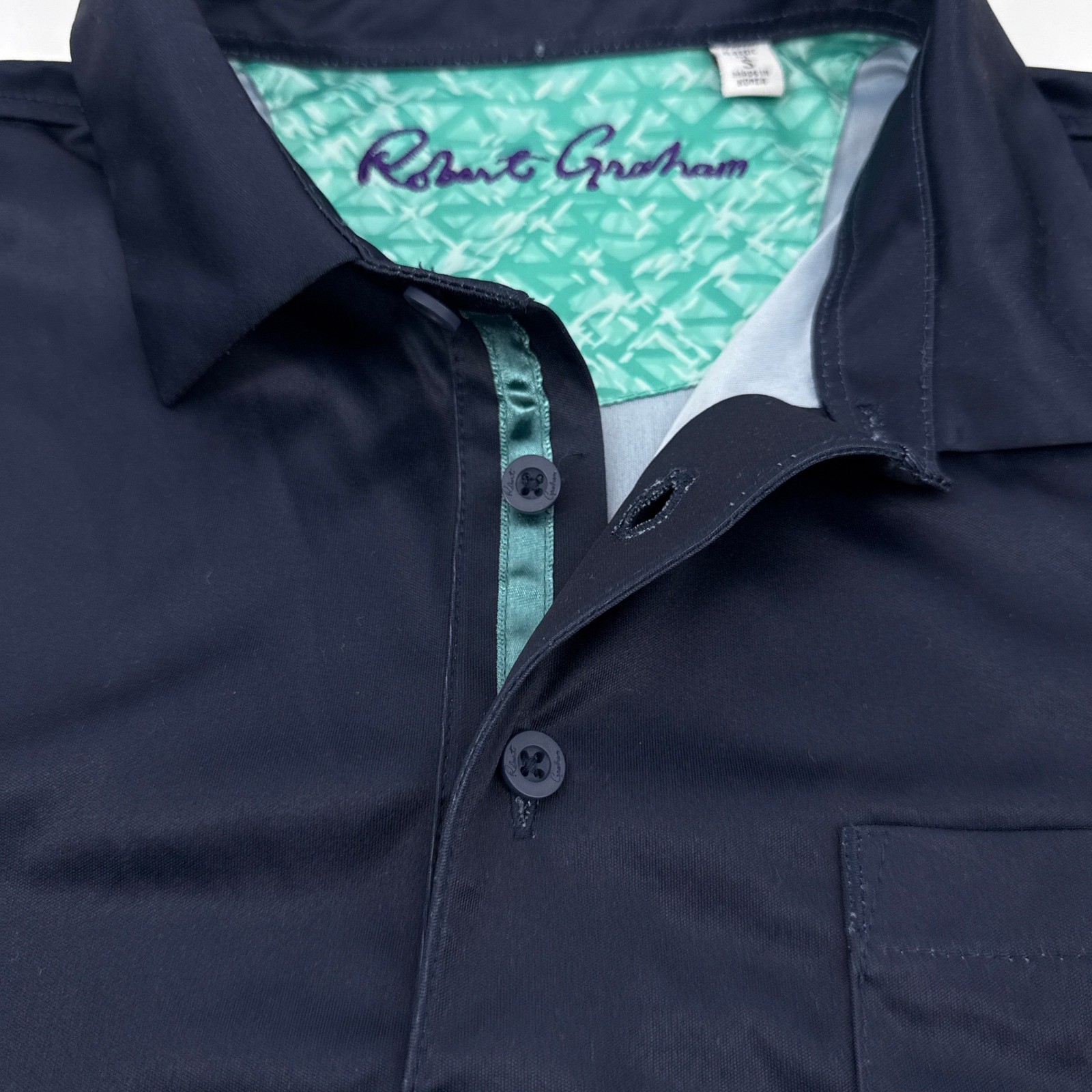 Robert Graham Blade Iron polo shirt skull rose graphic navy small