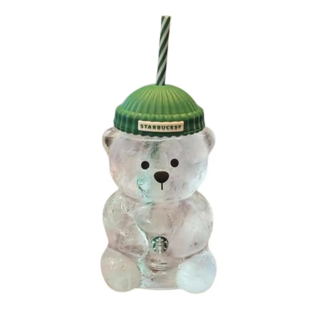Limited Edition Starbucks Barista Bear Cup Glass Cup With Straw birthday giftLi