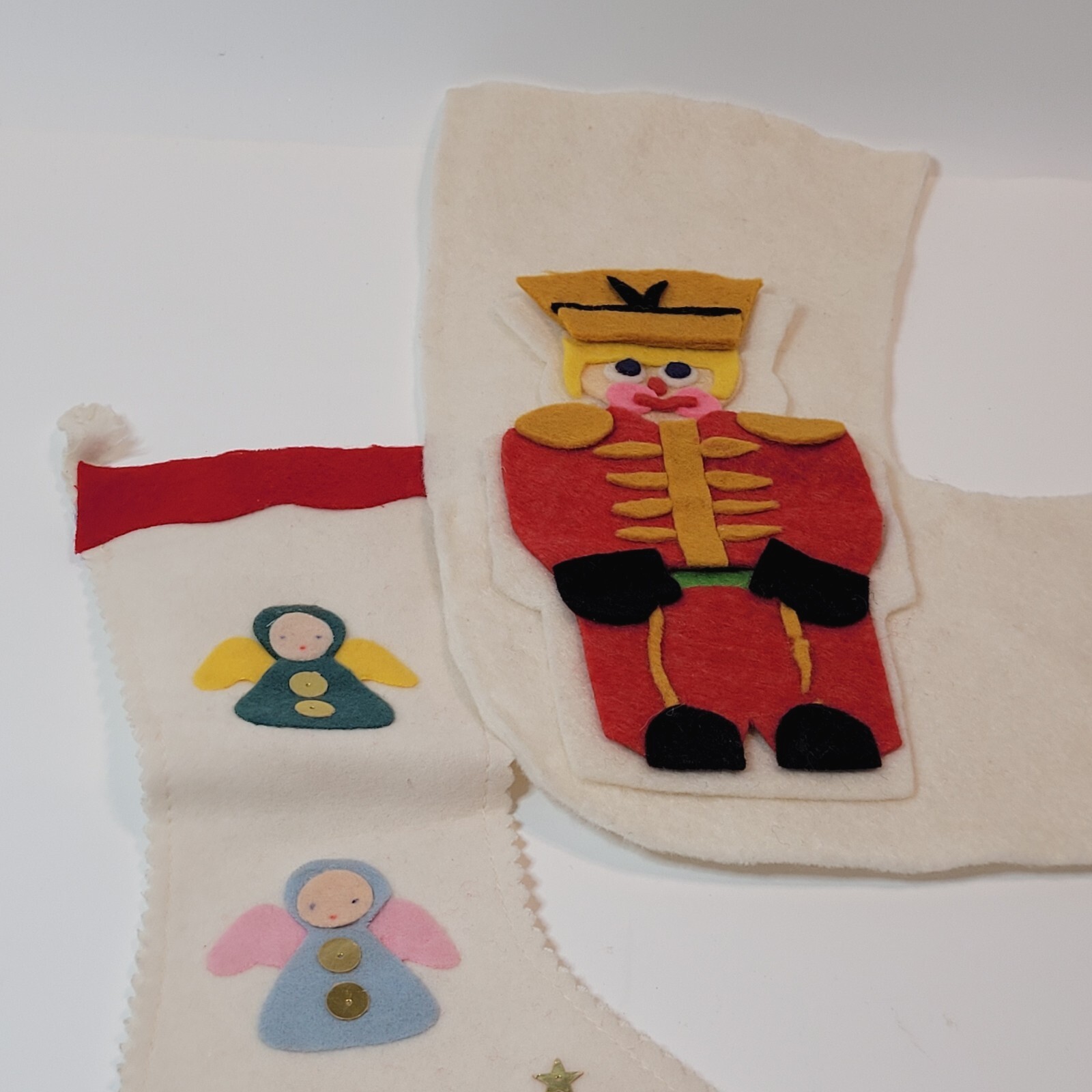 Vtg Felt Christmas Stockings Set Of 2 Toy Soldier & Angels Naive Style Japan?