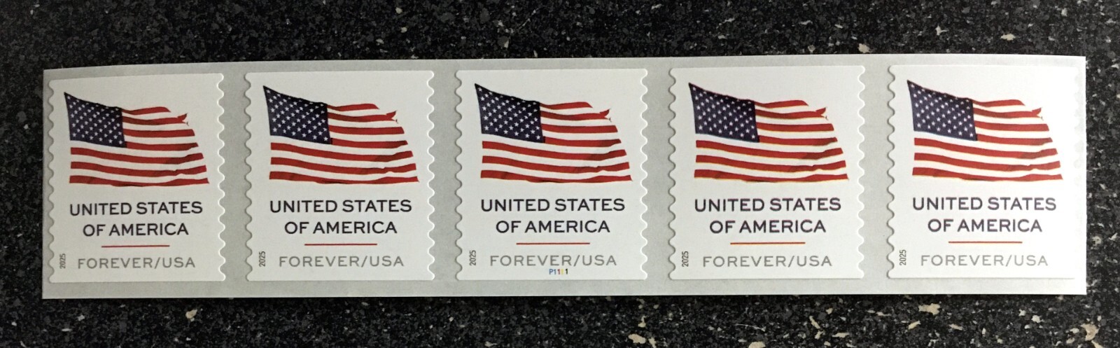 2025USA #6018 Forever US Flag - PNC Plate (#P111) Coil Strip of 5 APU SPACES