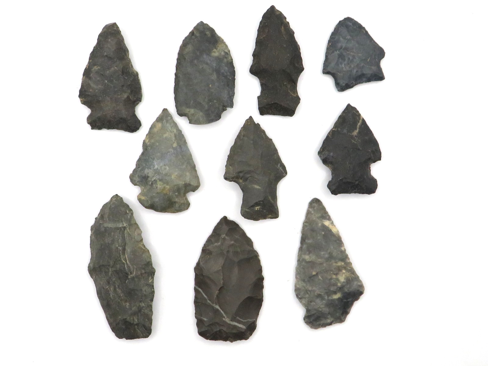 10pc LOT of NOTCHED INDIAN ARROWHEAD - AUTHENTIC w GREAT COLORS**