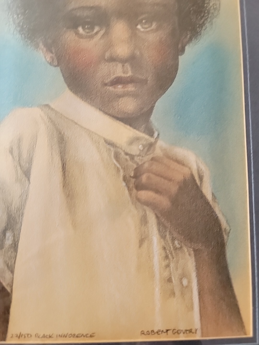 lithograph signed numbered framed prints Black Innocense Little Boy Rare Gift