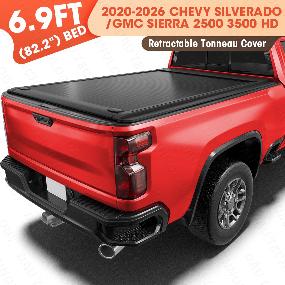 6.9ft Retractable Tonneau Cover for 20-26 Chevy Silverado/GMC Sierra 2500 3500HD