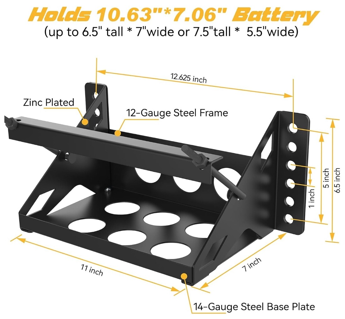 Steel Bolt on Battery Mounting Box Tray Universal Fits 14.3" Overall Hold Down