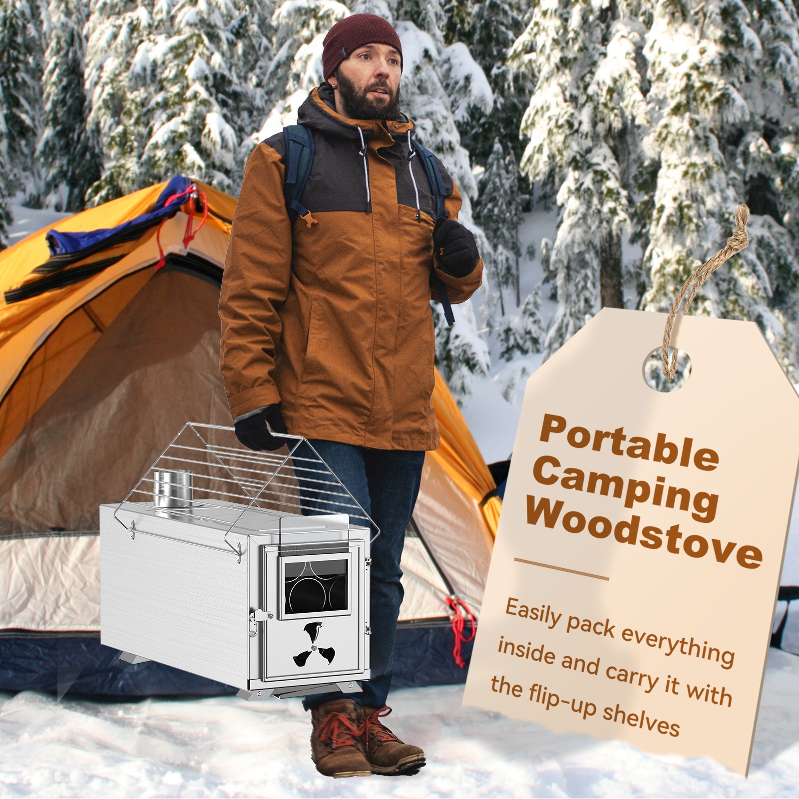 H&ZT Tent Stove, Portable Wood Burning Stove for Tent Cooking & Winter Heating