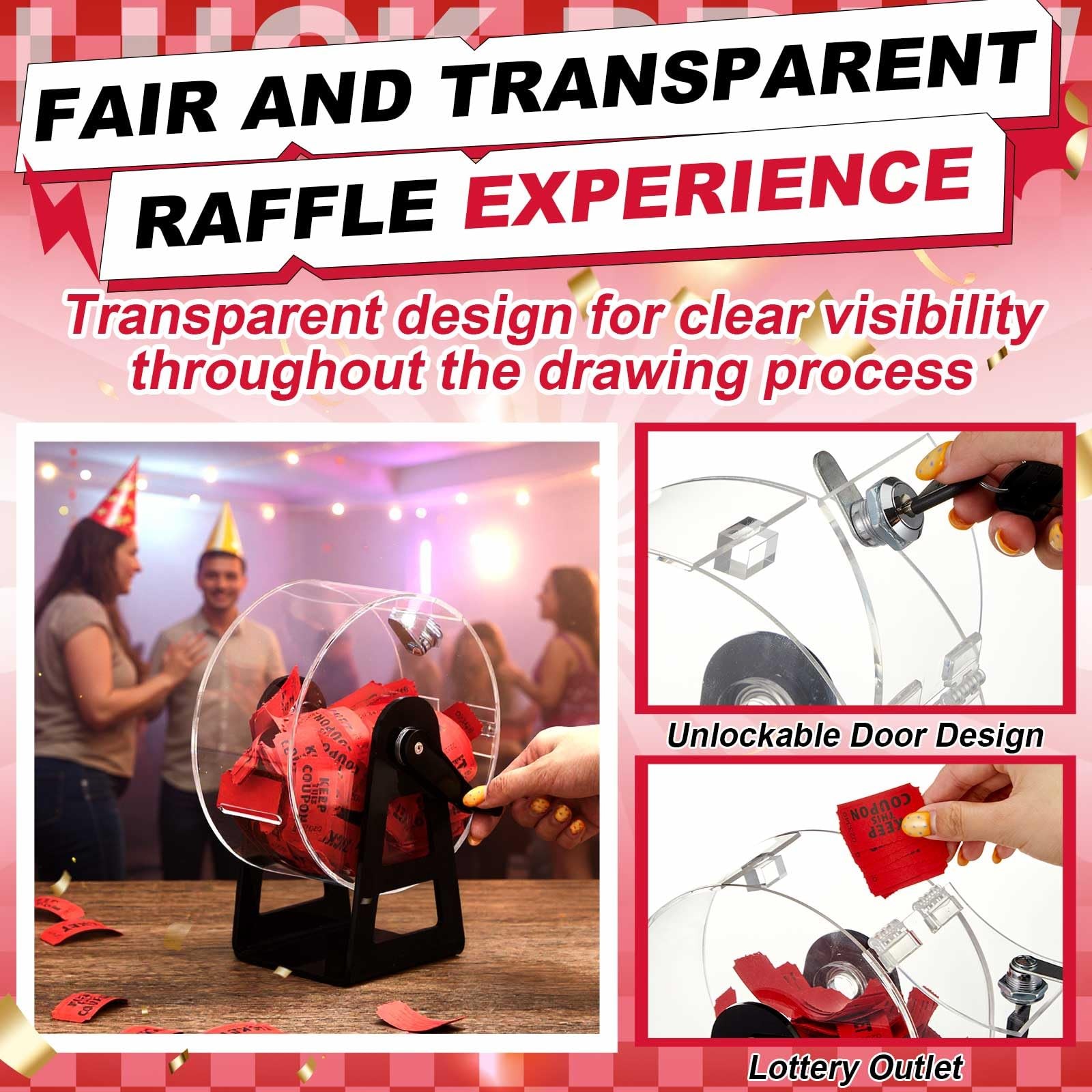 Acrylic Raffle Drum, 9.1 x 4 x 7 Inches Clear Raffle Tickets Spinner Cage wit...