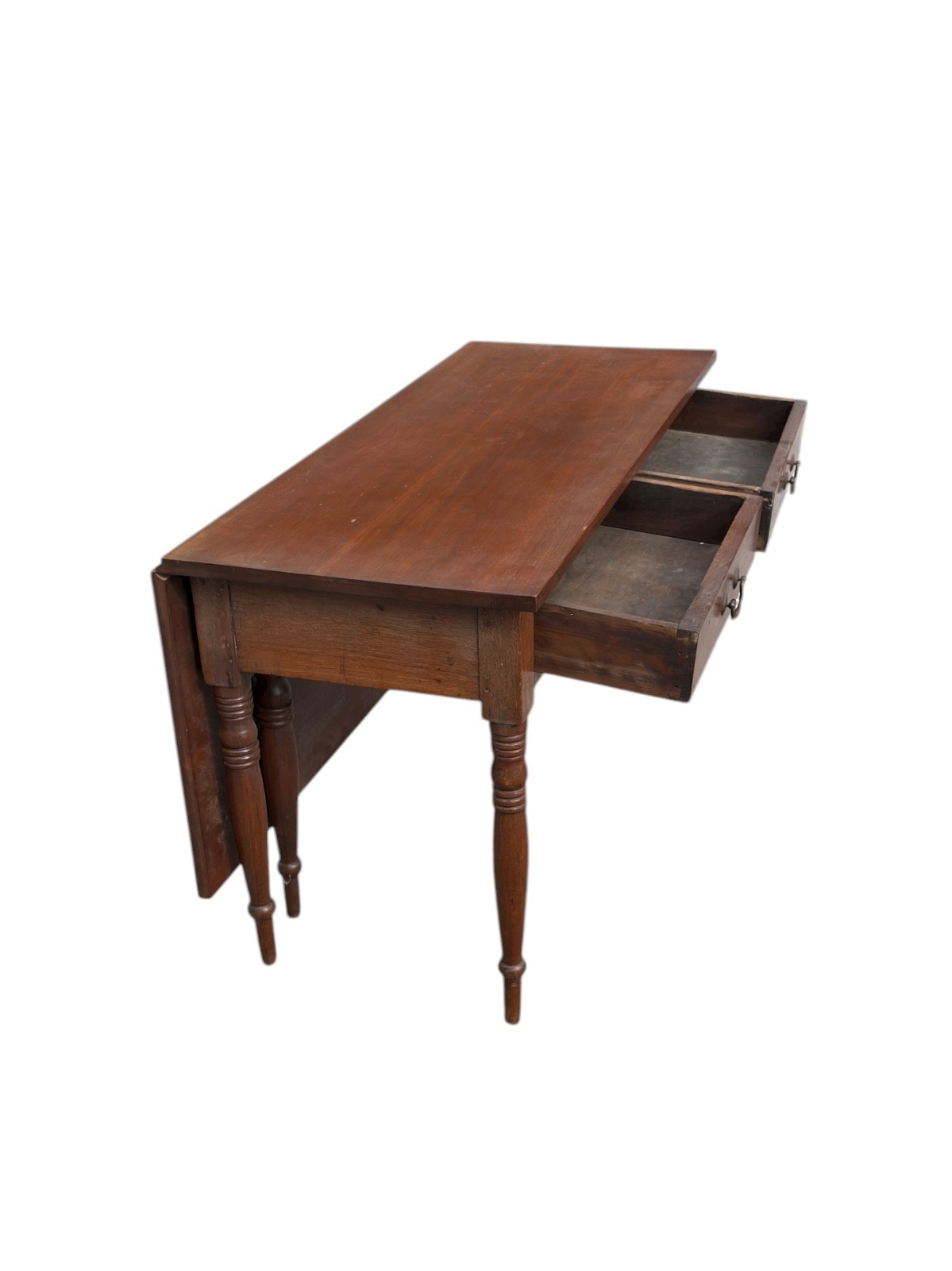 Antique Sheraton 2 drawer console work foyer table walnut 1820 country farmhouse