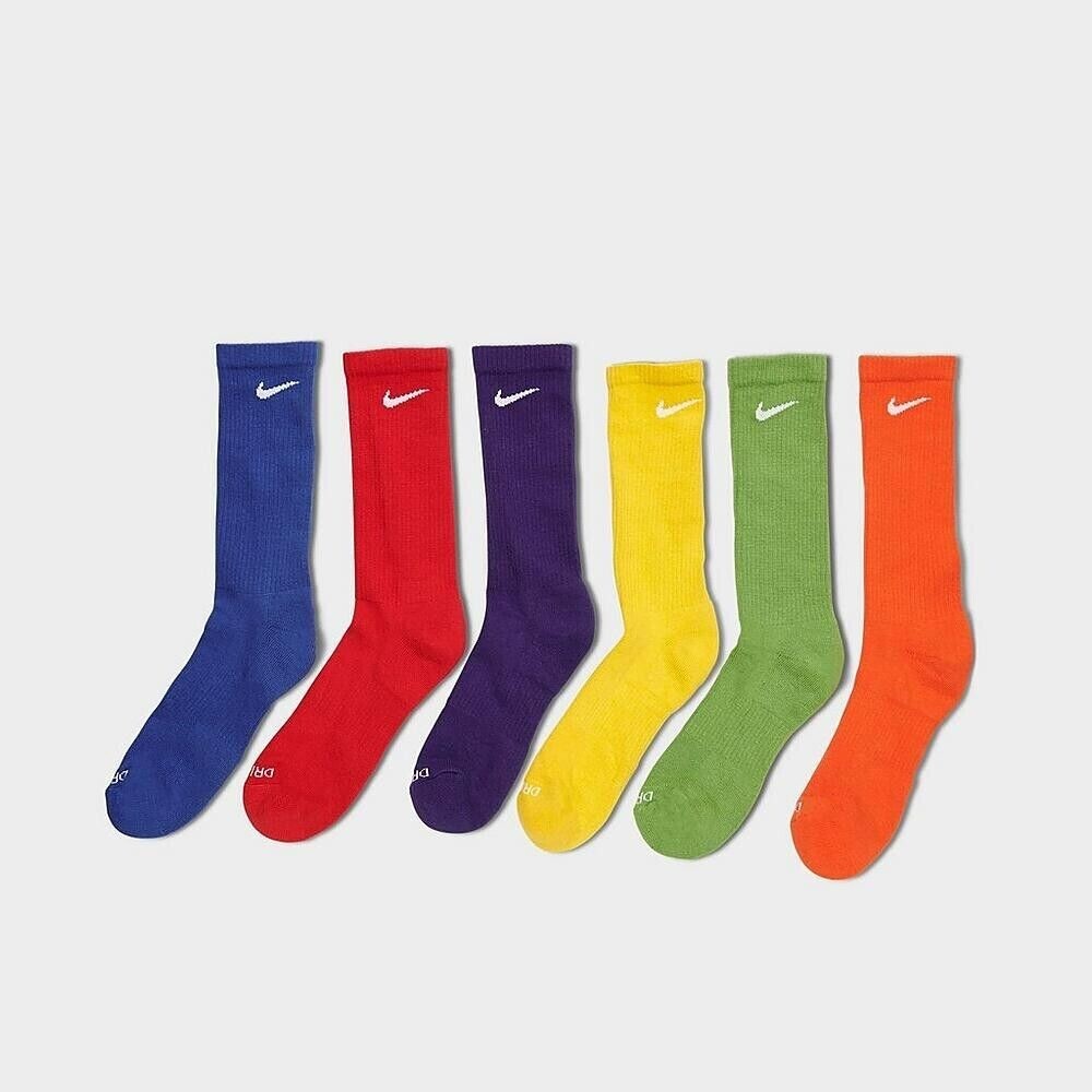 Nike Everyday Plus Cushioned Crew Socks 6 Pk SX6897-903 Rainbow L 8-12M 10-13W