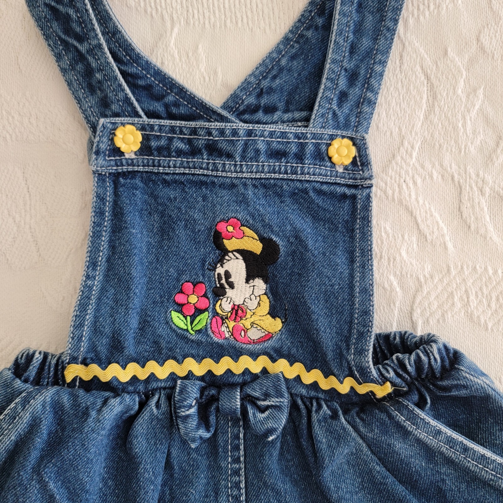 Vintage Baby Mickey & Co Minnie Mouse Embroidered Denim Jumper Dress Size 18 mo