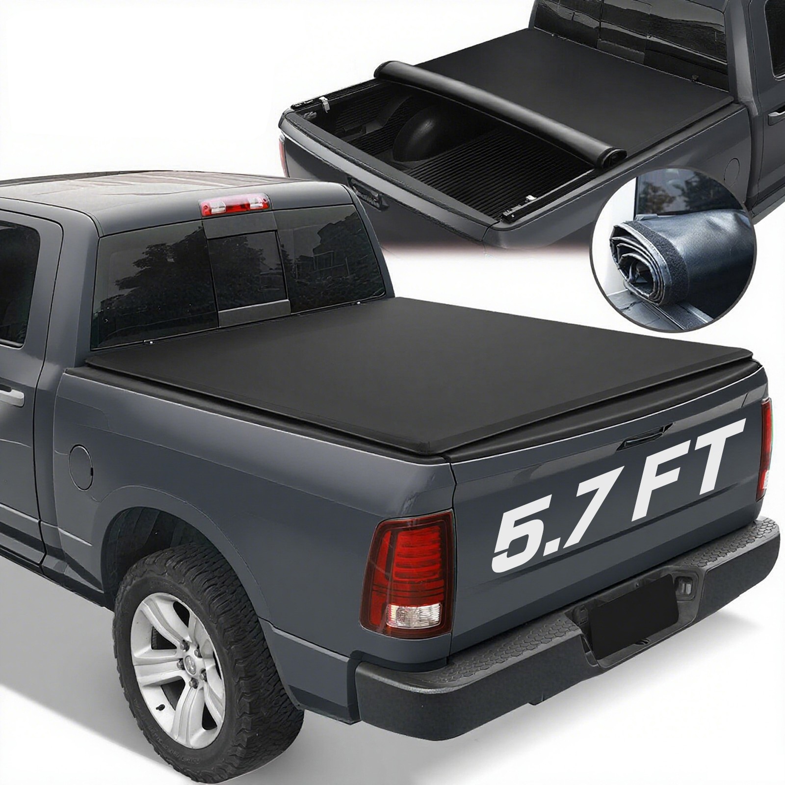 Soft Roll-up Tonneau Cover FOR 09-25 Dodge Ram 1500 5.7FT Truck Bed NO RAM BOX
