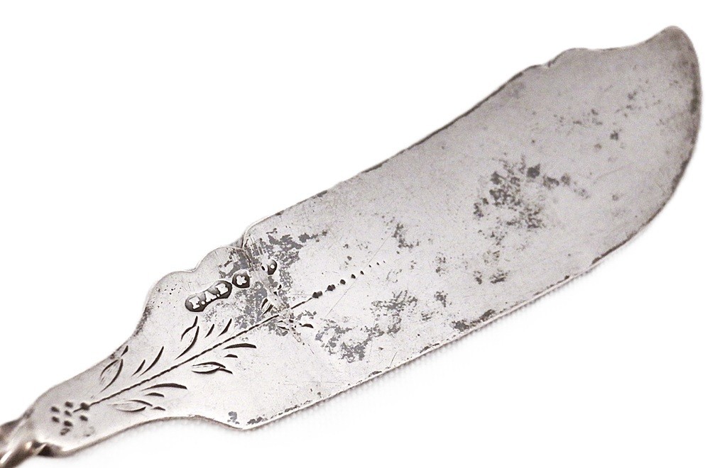 Antique Bunnell Coin Silver Master Butter Knife Twist Handle