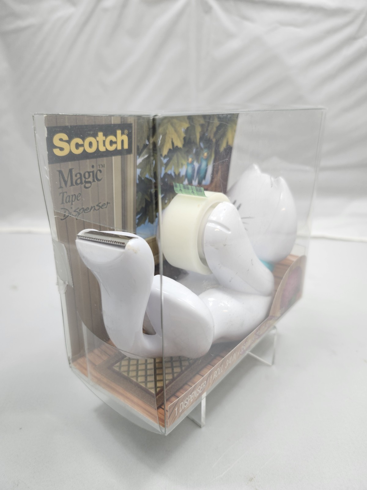 Scotch Magic Tape Dispenser White Cat Kitten Yarn Playing New Read Desc W/Tape
