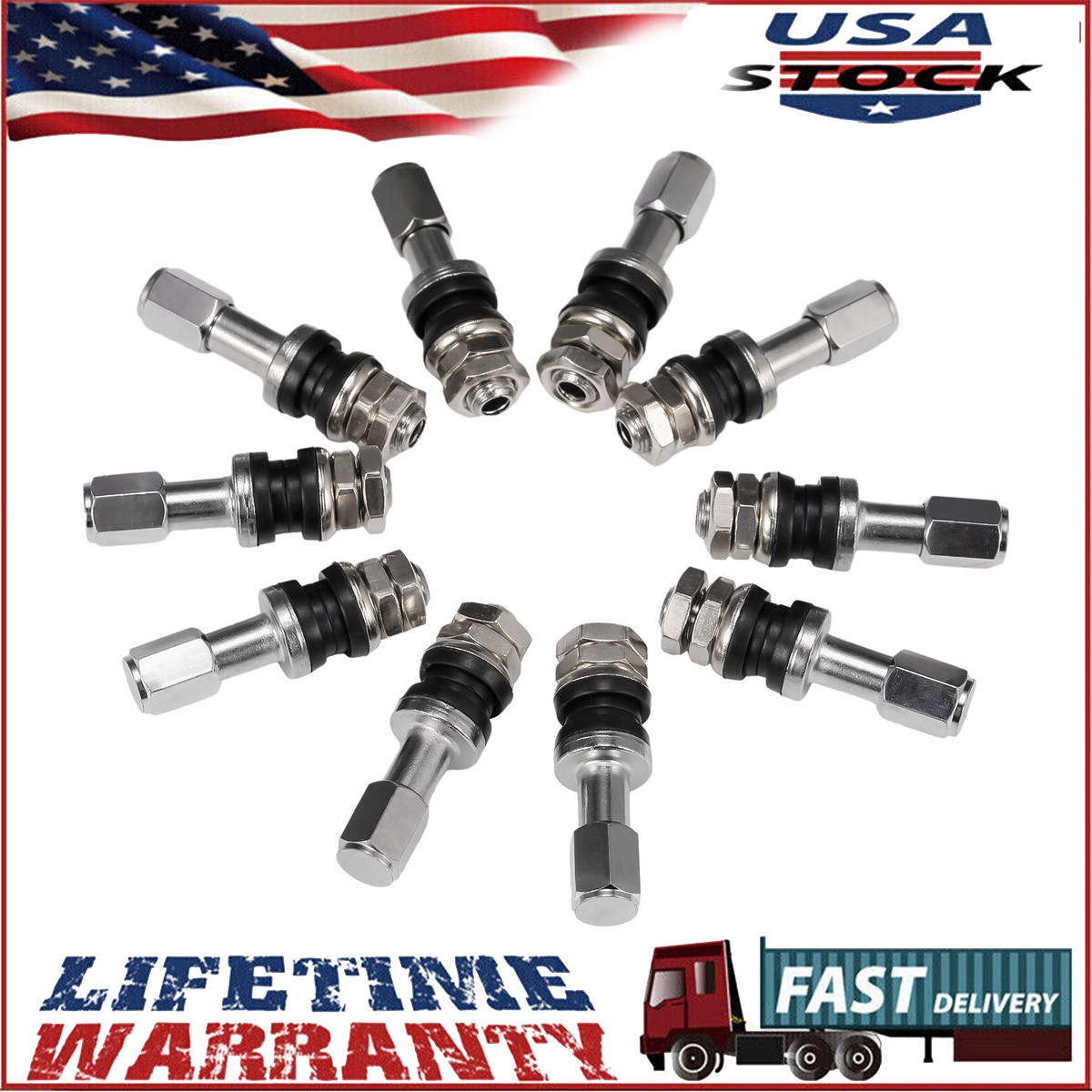 10PACK STAINLESS STEEL WHEEL TIRE VALVE STEMS HIGHT PRESSURE BOLT IN WITH US