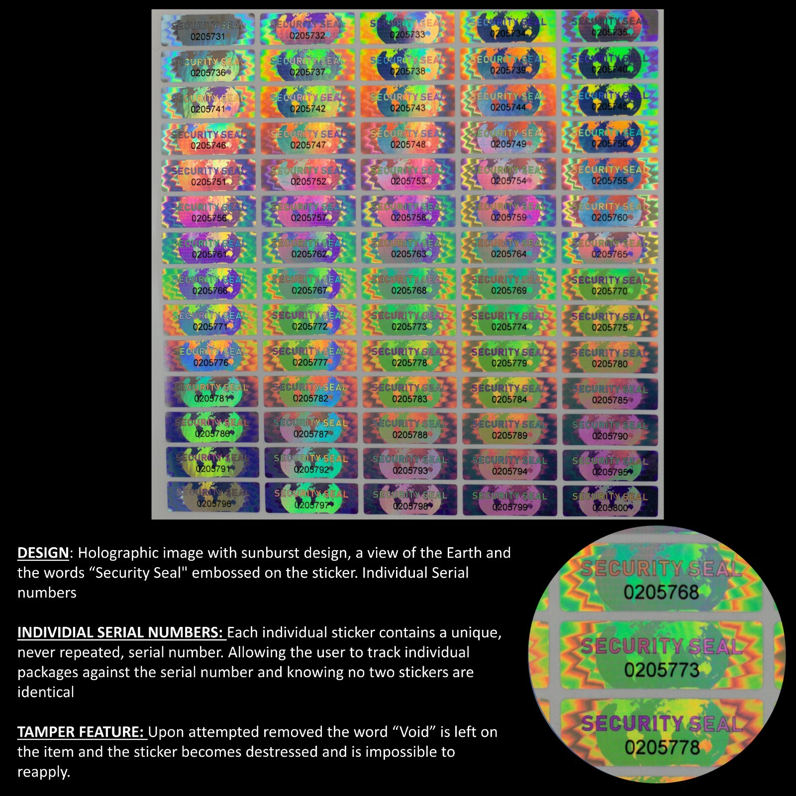 SECURITY SEAL Tamper Proof Security Sticker (SERIAL NUMBERS) (AvR051)