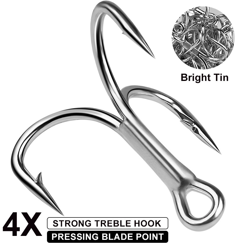 4X Strong Fishing Hook Sharp Treble Hooks Tinplating Anti-Rust Sea Fishhook