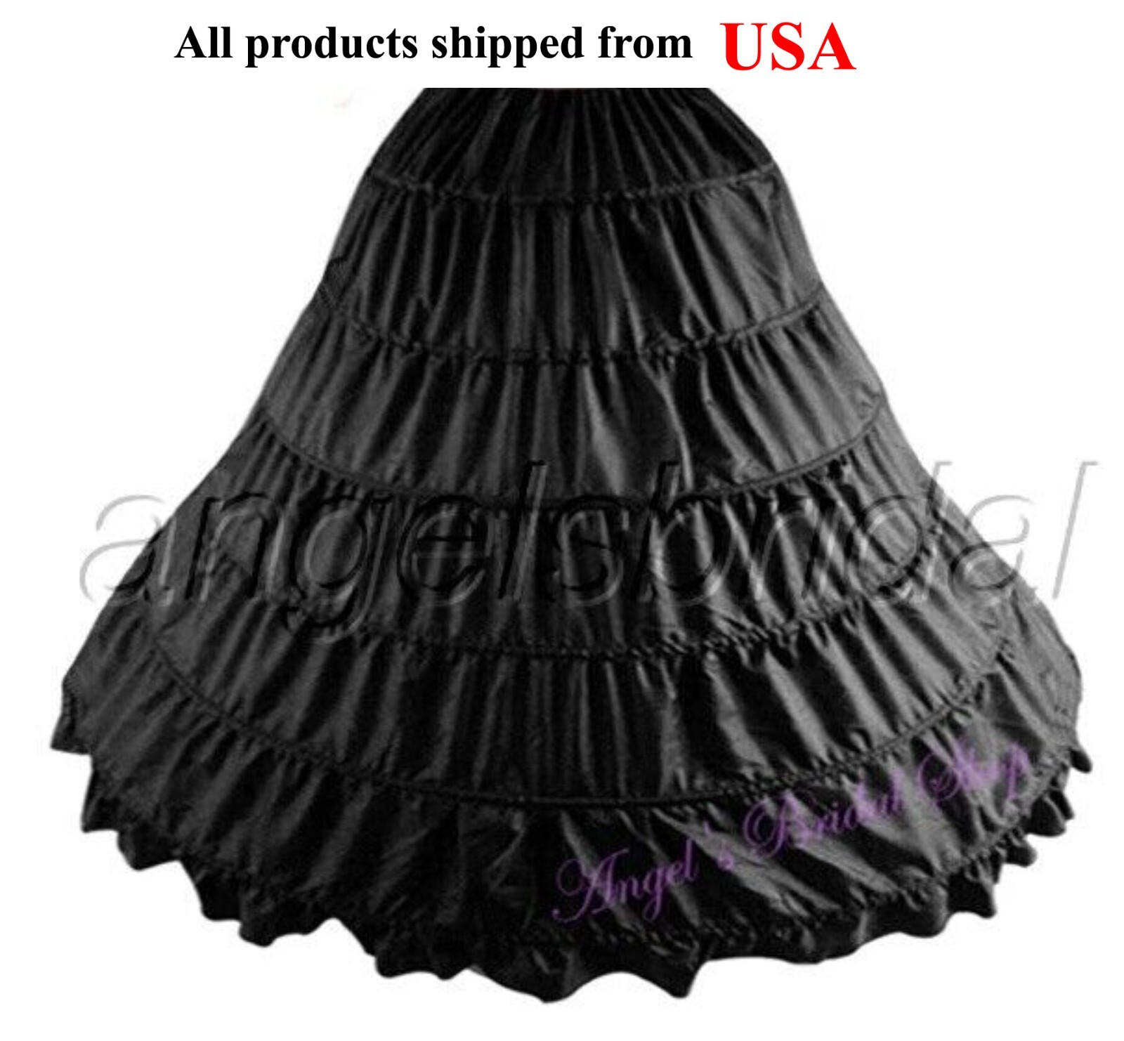 Premium Quality Black 6-Hoop Bridal Wedding Halloween Costume Petticoat Skirt