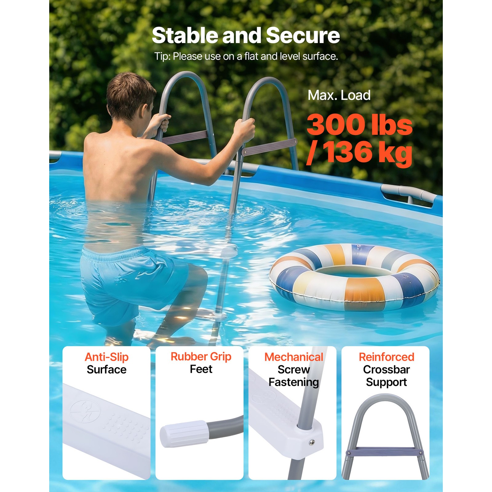 Uimoso 4-Step Steel A-Frame Pool Ladder for 48in Wall, 300lbs Capacity