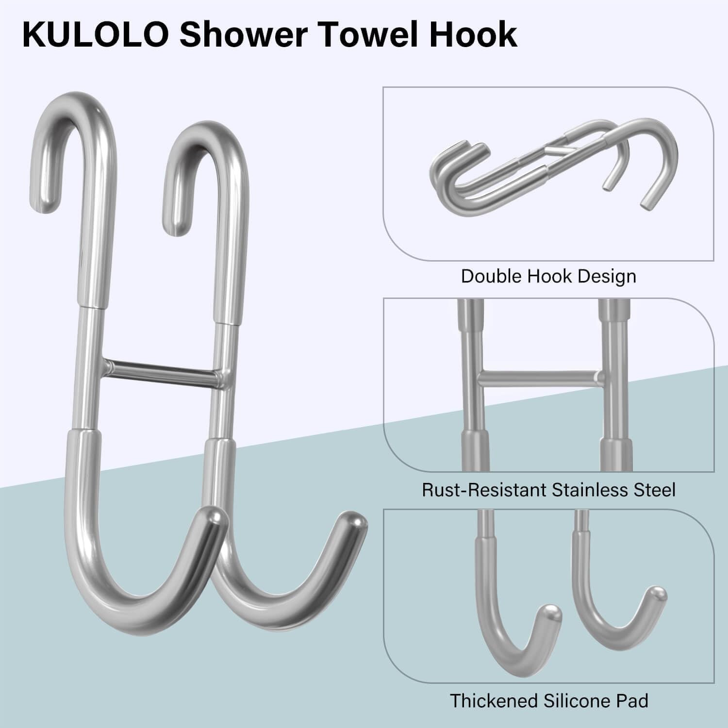 Shower Door Hooks for Towels & Squeegee - No Drill Bathroom Hooks for Frameless