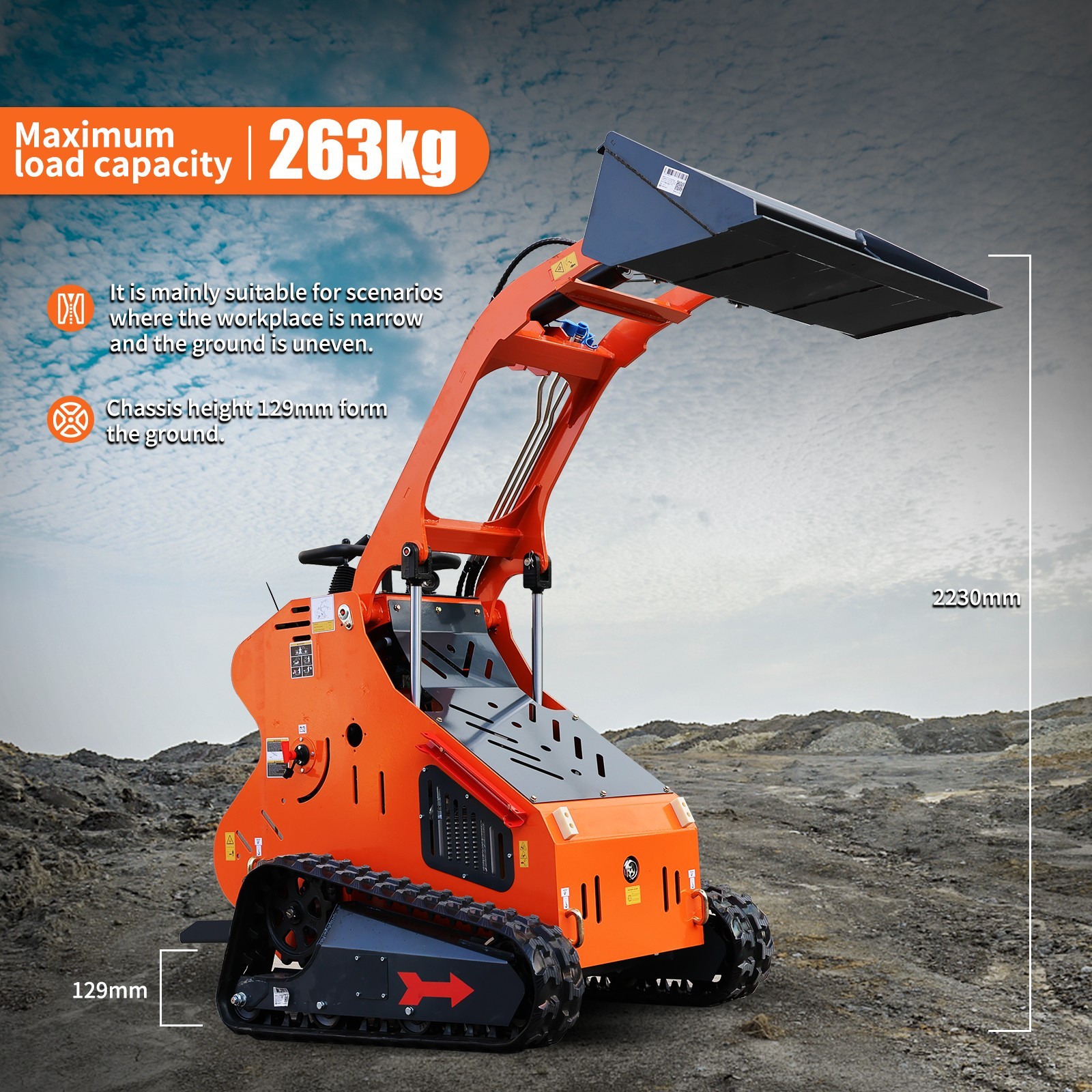 Upgraded Mini Skid Steer 24HP Tracked Loader with Three-Stage Pump