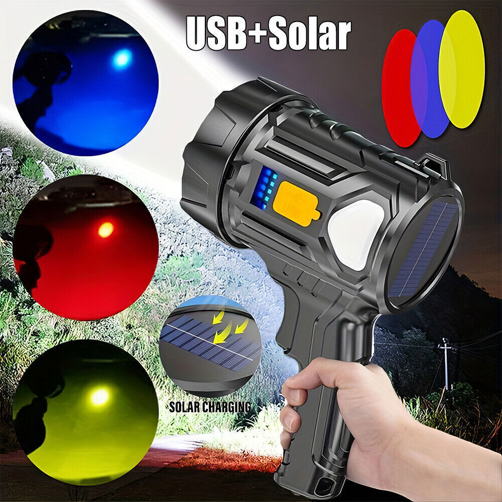 900000000LM Bright Solar/USB Rechargeable LED Spotlight Flashlight Searchlight