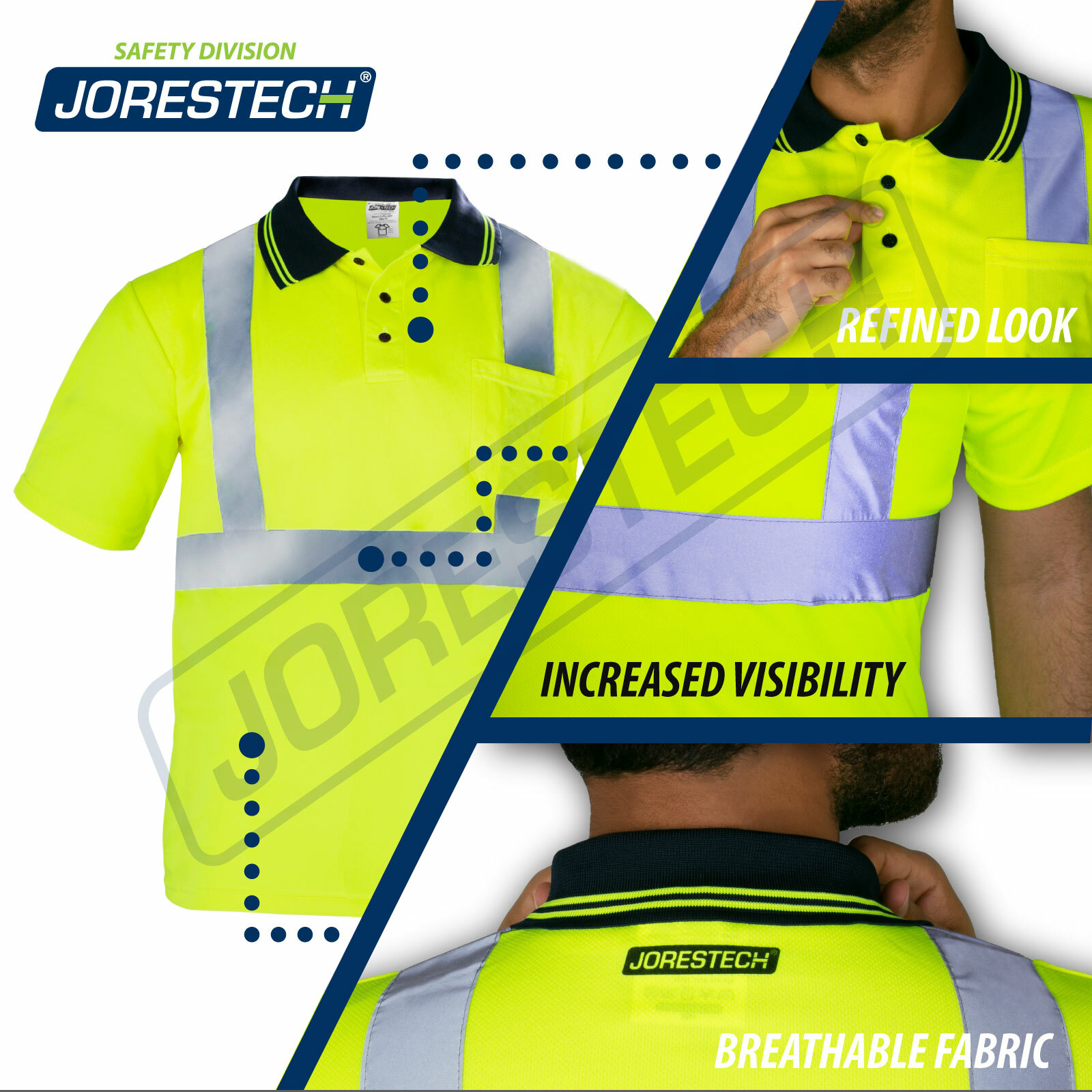 5 Pack Hi-Vis Lime Safety Work Polo Shirts with Reflective Tape